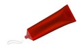 3d illustration of metallic red tube. Ointment. Salve. Glue tube. Oil or acrylic paint smear Royalty Free Stock Photo